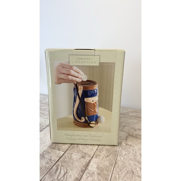 Unbranded Other - NIB Vintage Ceramic Golf Bank with Ball and Clubs 7" Tall Size 4 L X 7”Wx3.5H